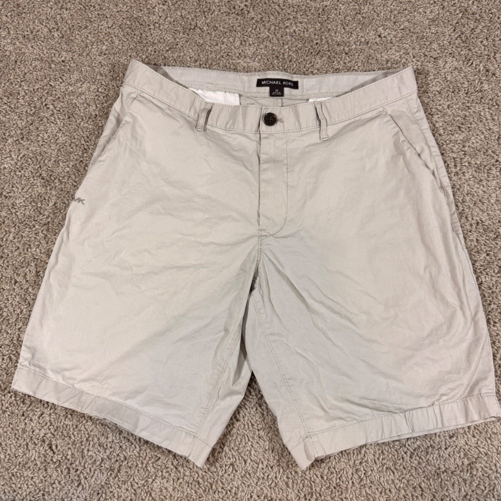 Michael Kors Chino Shorts Mens 32 Stone Beige Good Classic Flat Front Stretch‎